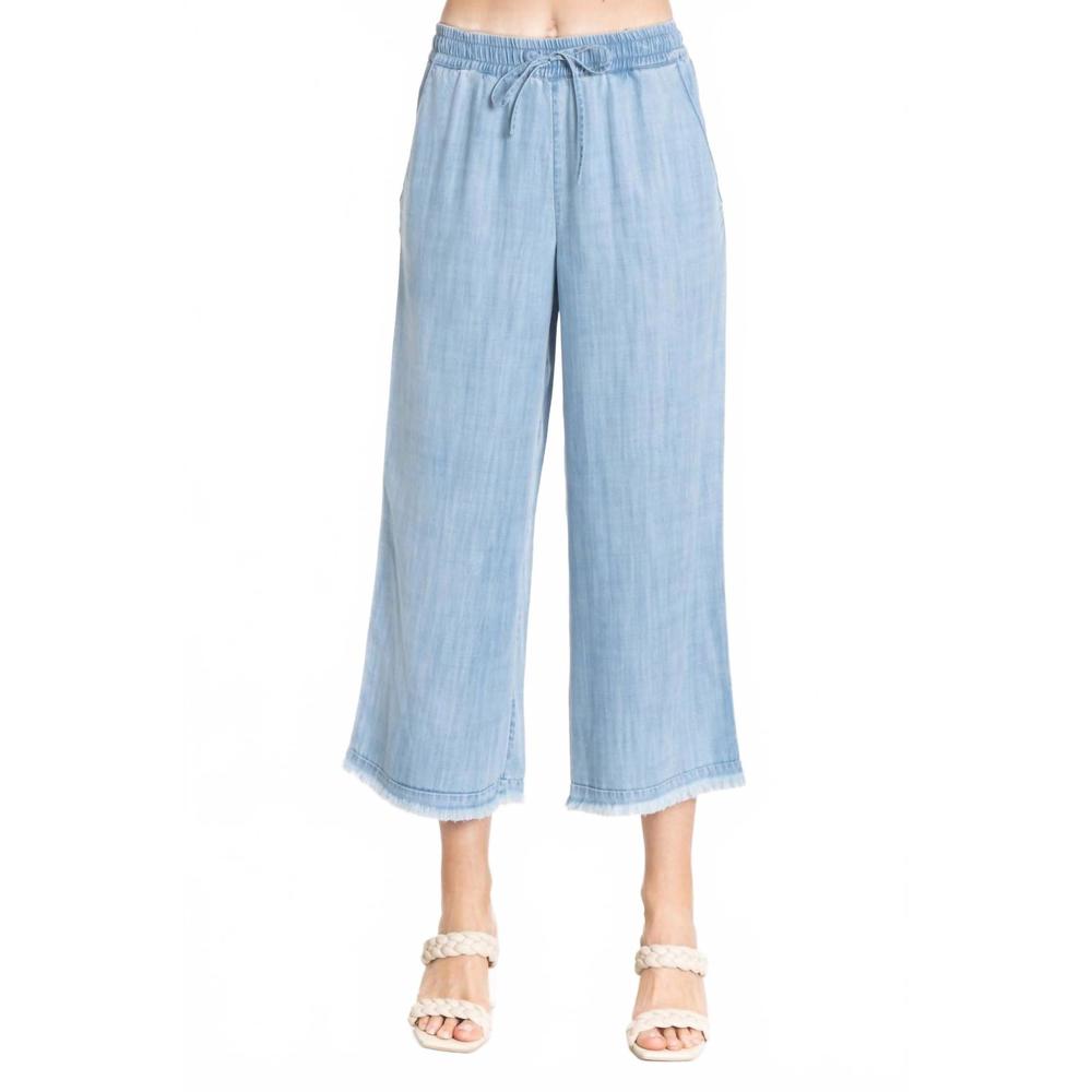 NEW APNY crop wide leg with fray hem pants in light indigo